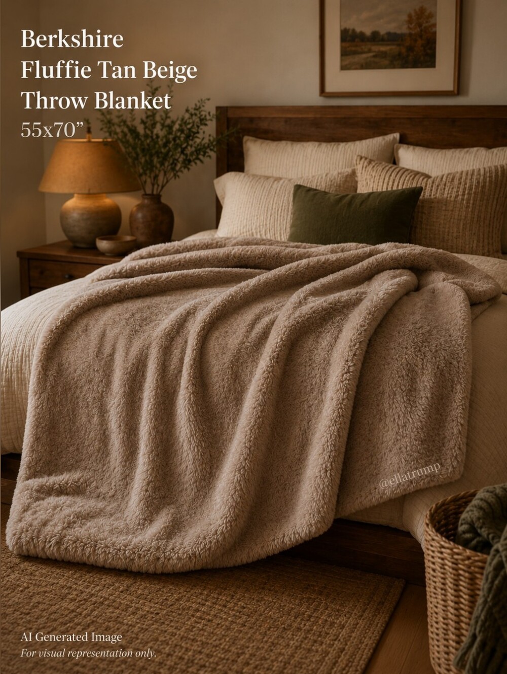 Berkshire Fluffie Tan Beige Throw Blanket 55x70 New